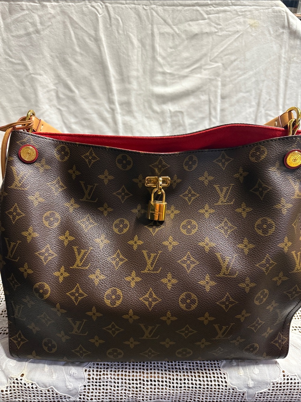 Louis Vuitton Monogram Shoulder Bag with Red Interior and Gold Hardware